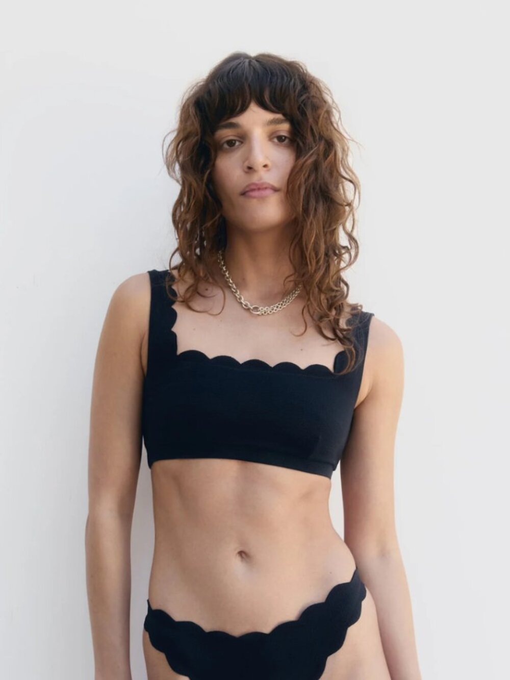 Marysia Swim Palm Springs Bikini Top Black Size XS Resort Summer Beach Scallop